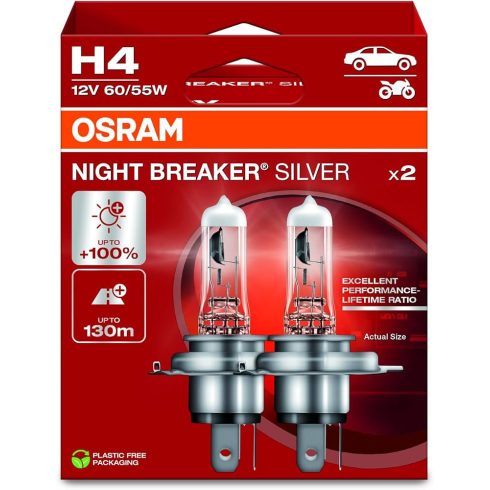 H4 12V 60/55W Osram +100% Night breaker Silver